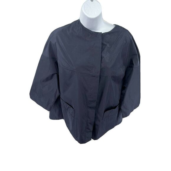 Planet by Lauren G Navy Blue Jacket 100% Nylon Boxy Button Pocket - Picture 1 of 14
